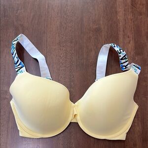 Victoria’s Secret Lightly Lined Demi Bra Sz 34DD Butter Yellow Logo Floral Strap